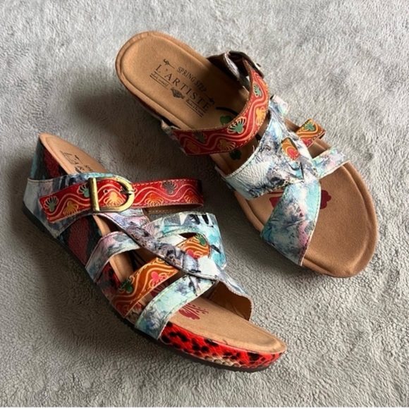 Spring Step Shoes - Spring Step Baocire L'artiste Artsy Strappy Wedge Slides Leather Sandals 9 US 40